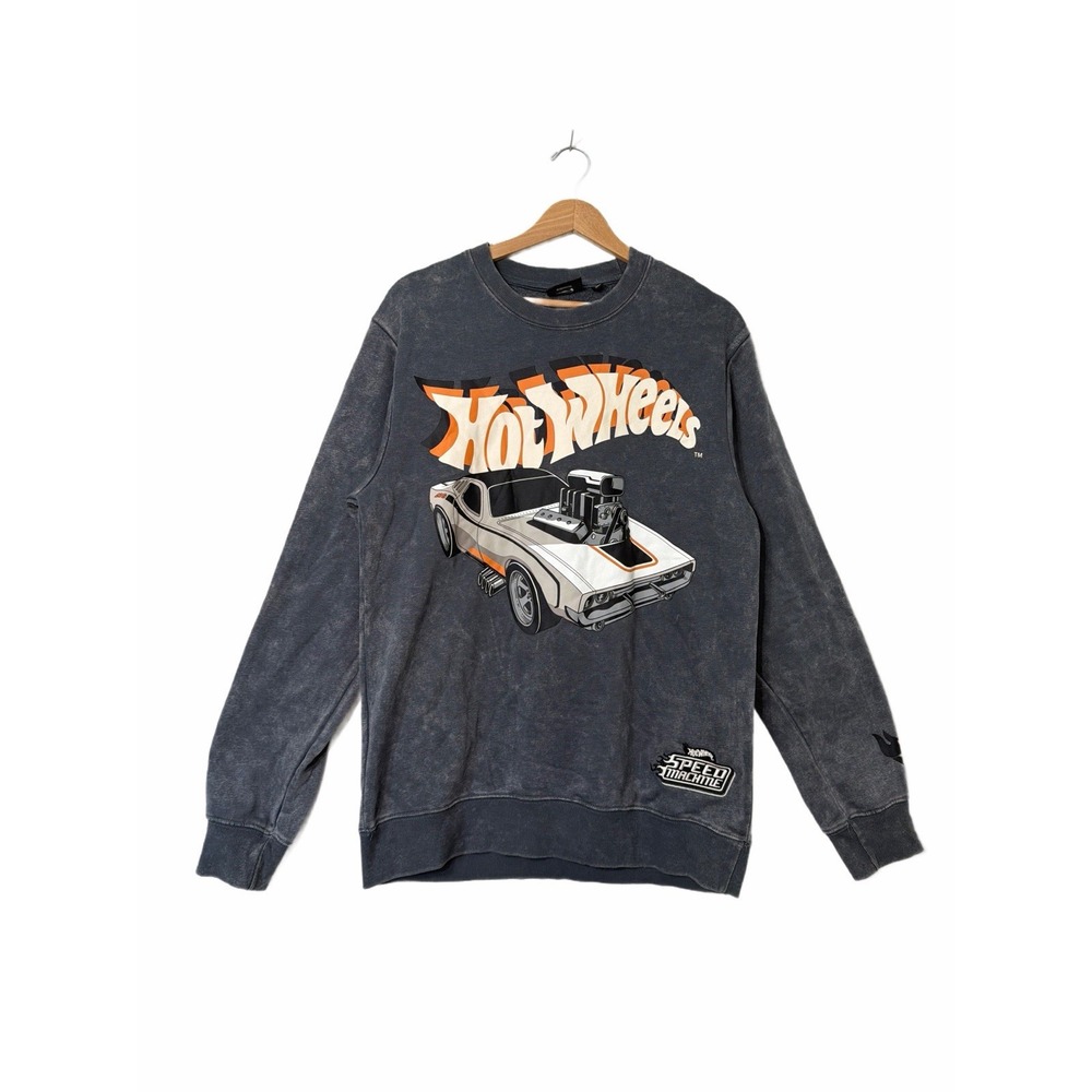 Hot Wheels Cotton Sweatshirt M Grey Acid Wash Speed Machine Racing Graphic